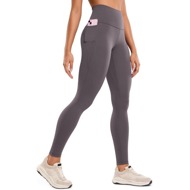 CRZ YOGA Womens Butterluxe Workout Leggings 28 Inches  High Waisted Gym Yoga Pants with Pockets Running Buttery SoftTornado Grey