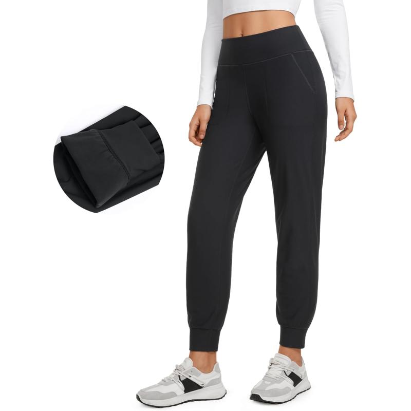 CRZ YOGA Womens Fleece Lined Workout Joggers with Pockets 275quot  Hiking Running Outdoor Pants Water Resistant Winter WarmBlack