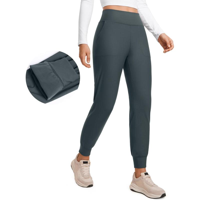 CRZ YOGA Womens Fleece Lined Workout Joggers with Pockets 275quot  Hiking Running Outdoor Pants Water Resistant Winter WarmMelanite
