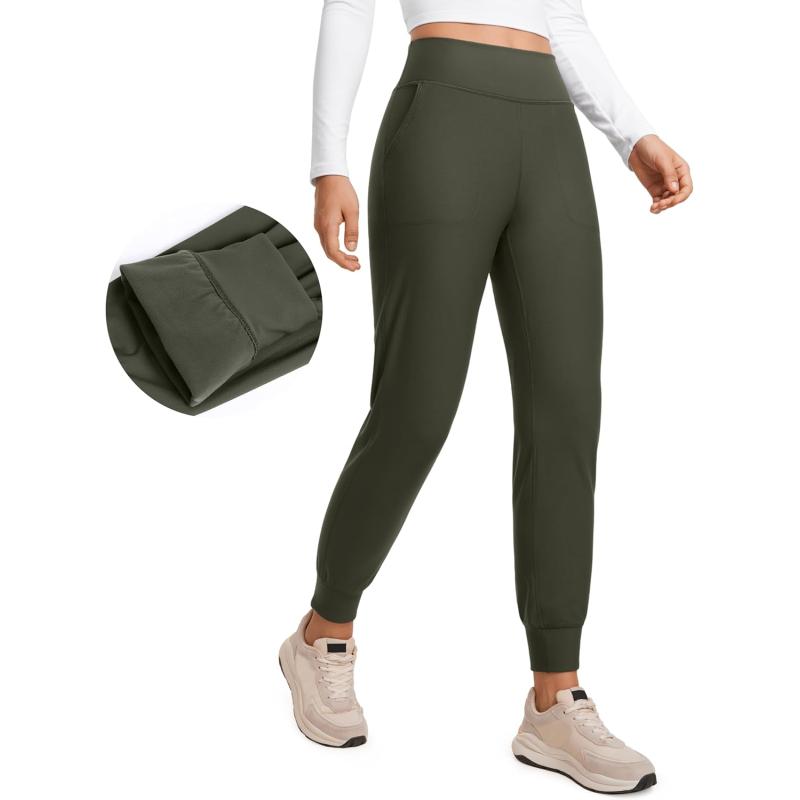 CRZ YOGA Womens Fleece Lined Workout Joggers with Pockets 275quot  Hiking Running Outdoor Pants Water Resistant Winter WarmOlive Green