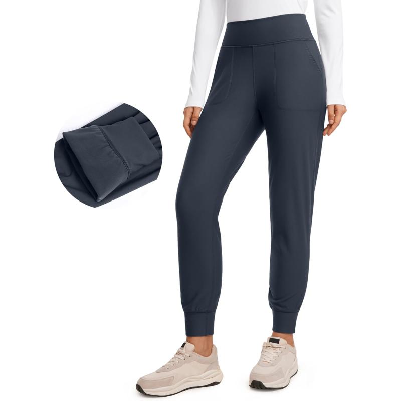 CRZ YOGA Womens Fleece Lined Workout Joggers with Pockets 275quot  Hiking Running Outdoor Pants Water Resistant Winter WarmTrue Navy