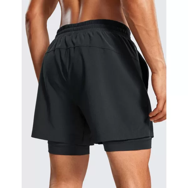 CRZ YOGA 2 in 1 Mens Athletic Shorts 5 with Liner Quick Dry Lightweight Running Sports Gym Shorts with PocketsBlack