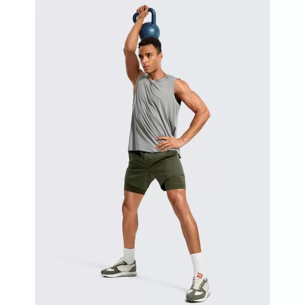 CRZ YOGA 2 in 1 Mens Athletic Shorts 5 with Liner Quick Dry Lightweight Running Sports Gym Shorts with PocketsDark Olive