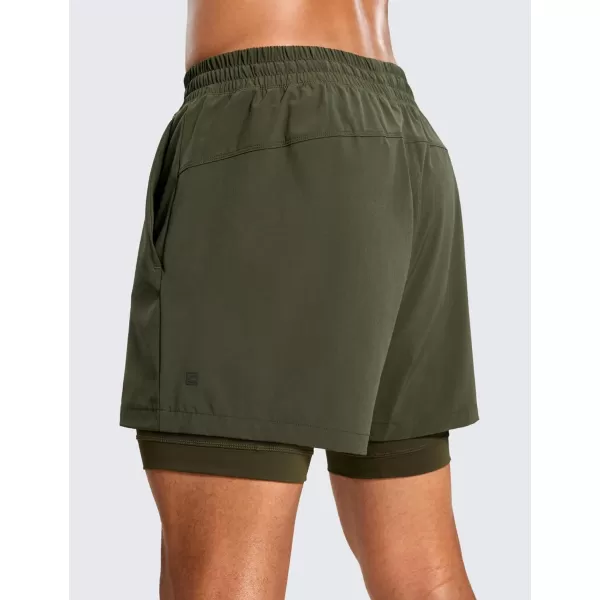 CRZ YOGA 2 in 1 Mens Athletic Shorts 5 with Liner Quick Dry Lightweight Running Sports Gym Shorts with PocketsDark Olive
