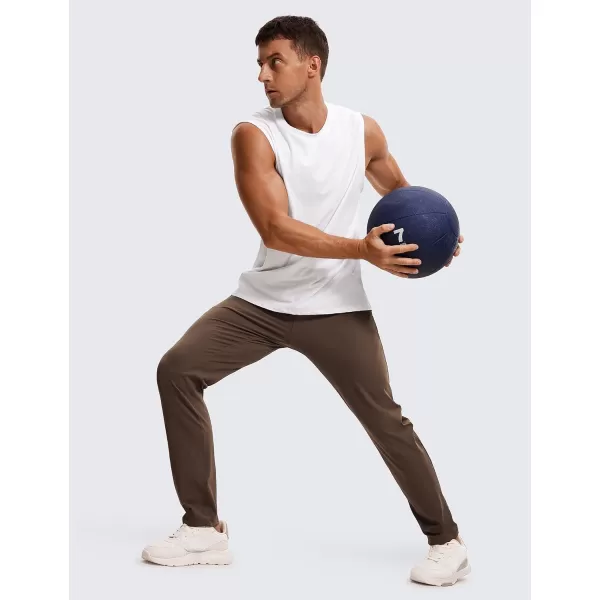 CRZ YOGA 4Way Stretch Athletic Pants for Men 30quot Workout Lounge Casual Work Jogger Pants with Zip PocketDark Olive Brown