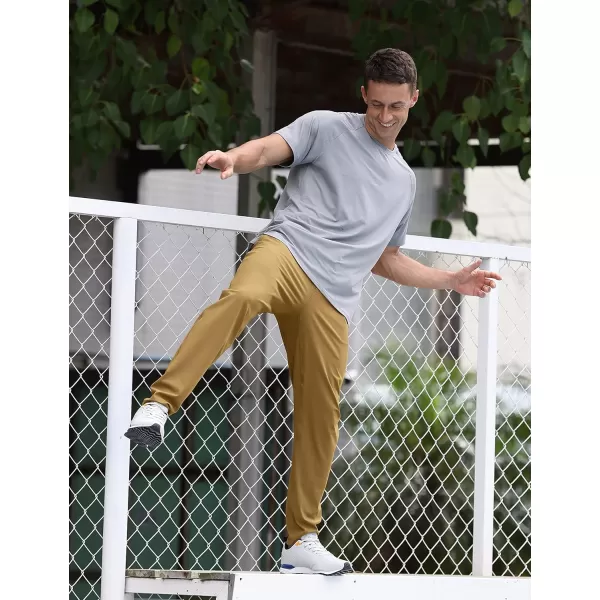 CRZ YOGA 4Way Stretch Athletic Pants for Men 30quot Workout Lounge Casual Work Jogger Pants with Zip PocketKhaki Sand