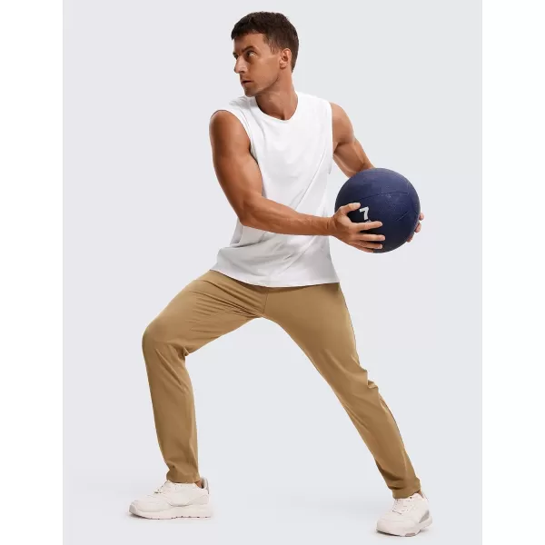 CRZ YOGA 4Way Stretch Athletic Pants for Men 30quot Workout Lounge Casual Work Jogger Pants with Zip PocketKhaki Sand