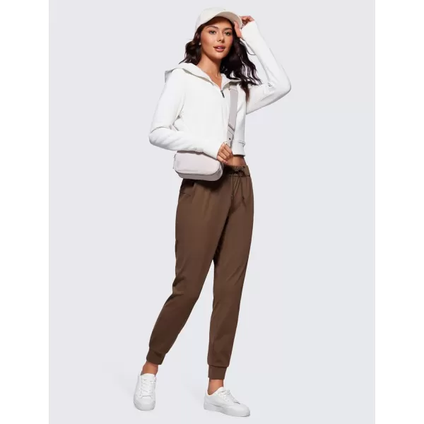 CRZ YOGA 4Way Stretch Workout Joggers for Women 28quot  Casual Travel Pants Lounge Athletic Joggers with PocketsCoffee Brown