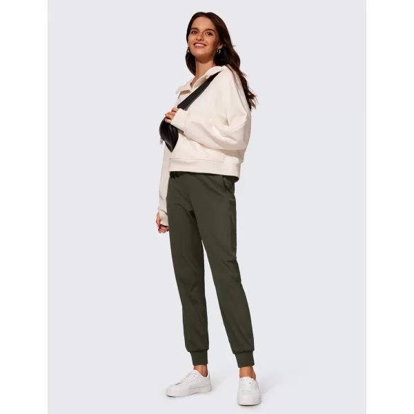 CRZ YOGA 4Way Stretch Workout Joggers for Women 28quot  Casual Travel Pants Lounge Athletic Joggers with PocketsOlive Green
