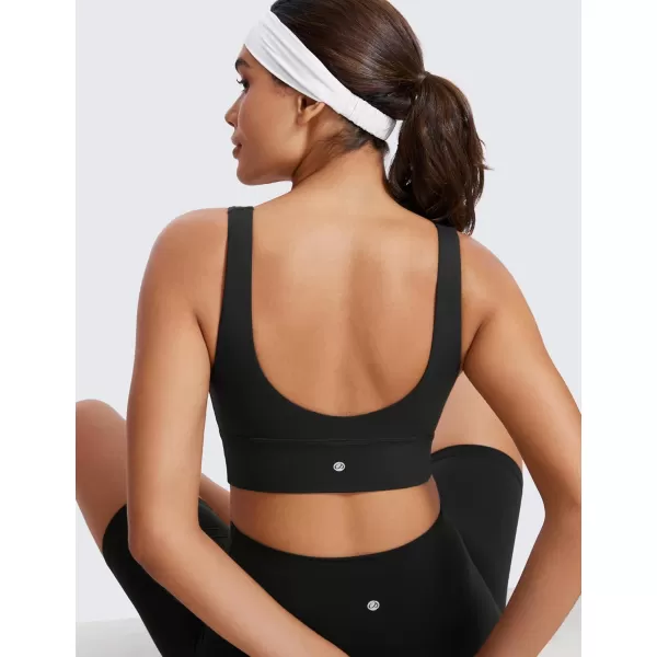CRZ YOGA Butterluxe Womens VNeck Longline Sports Bra  U Back Wireless Yoga Bra Low Impact Padded Crop TopBlack