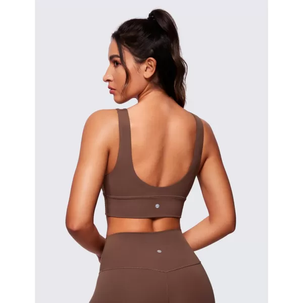 CRZ YOGA Butterluxe Womens VNeck Longline Sports Bra  U Back Wireless Yoga Bra Low Impact Padded Crop TopCoffee Brown