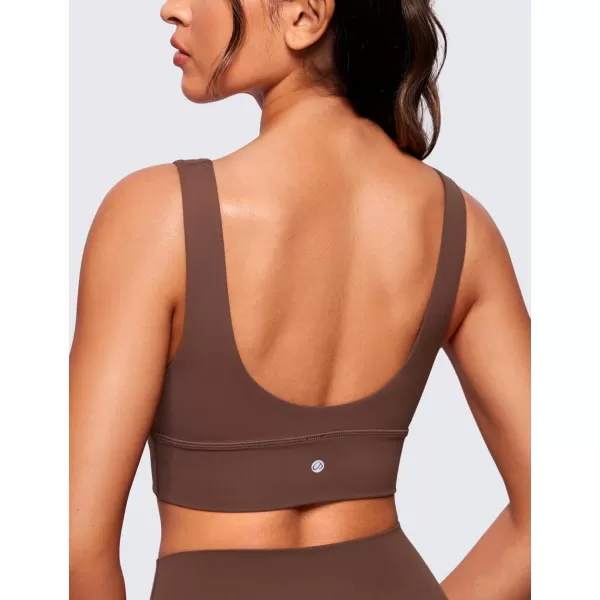 CRZ YOGA Butterluxe Womens VNeck Longline Sports Bra  U Back Wireless Yoga Bra Low Impact Padded Crop TopCoffee Brown