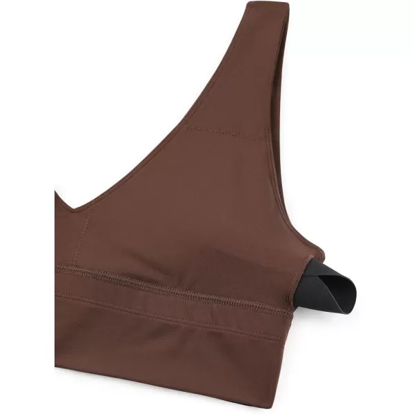 CRZ YOGA Butterluxe Womens VNeck Longline Sports Bra  U Back Wireless Yoga Bra Low Impact Padded Crop TopCoffee Brown