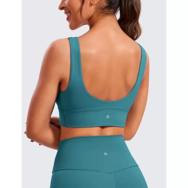 CRZ YOGA Butterluxe Womens VNeck Longline Sports Bra  U Back Wireless Yoga Bra Low Impact Padded Crop TopGreen Jade