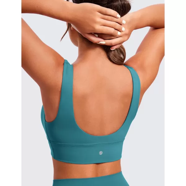 CRZ YOGA Butterluxe Womens VNeck Longline Sports Bra  U Back Wireless Yoga Bra Low Impact Padded Crop TopGreen Jade