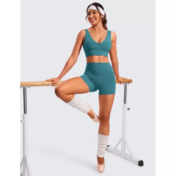 CRZ YOGA Butterluxe Womens VNeck Longline Sports Bra  U Back Wireless Yoga Bra Low Impact Padded Crop TopGreen Jade