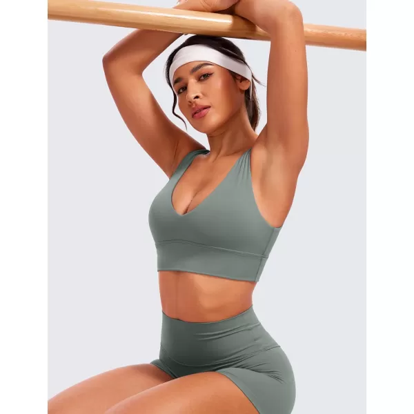 CRZ YOGA Butterluxe Womens VNeck Longline Sports Bra  U Back Wireless Yoga Bra Low Impact Padded Crop TopGrey Sage