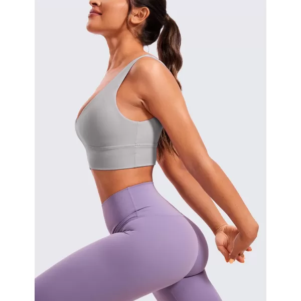 CRZ YOGA Butterluxe Womens VNeck Longline Sports Bra  U Back Wireless Yoga Bra Low Impact Padded Crop TopGull Gray