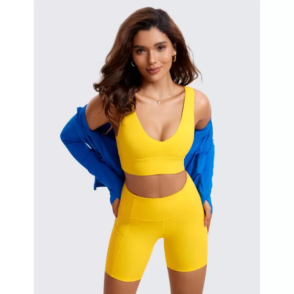 CRZ YOGA Butterluxe Womens VNeck Longline Sports Bra  U Back Wireless Yoga Bra Low Impact Padded Crop TopHigh Visibility Yellow