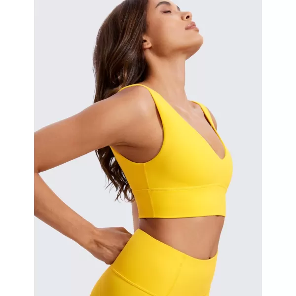 CRZ YOGA Butterluxe Womens VNeck Longline Sports Bra  U Back Wireless Yoga Bra Low Impact Padded Crop TopHigh Visibility Yellow
