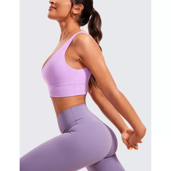 CRZ YOGA Butterluxe Womens VNeck Longline Sports Bra  U Back Wireless Yoga Bra Low Impact Padded Crop TopLilac