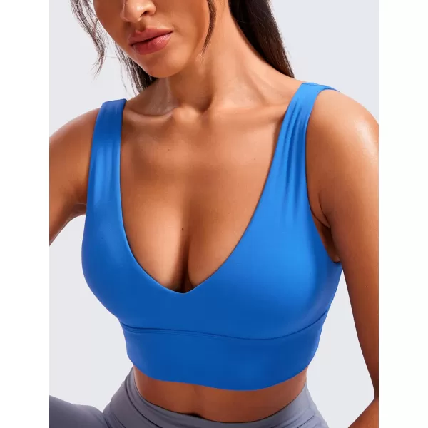 CRZ YOGA Butterluxe Womens VNeck Longline Sports Bra  U Back Wireless Yoga Bra Low Impact Padded Crop TopSparkle Blue