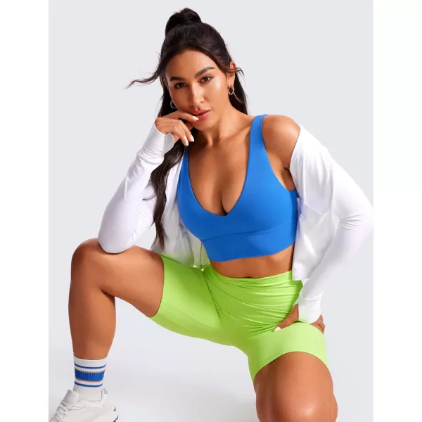 CRZ YOGA Butterluxe Womens VNeck Longline Sports Bra  U Back Wireless Yoga Bra Low Impact Padded Crop TopSparkle Blue