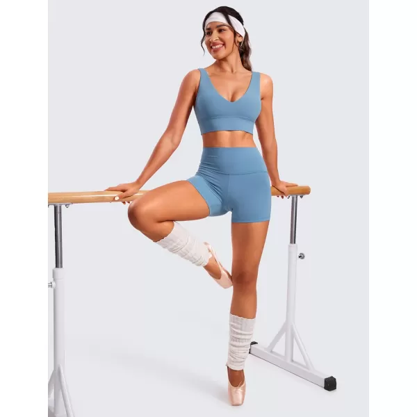 CRZ YOGA Butterluxe Womens VNeck Longline Sports Bra  U Back Wireless Yoga Bra Low Impact Padded Crop TopUniverse Blue