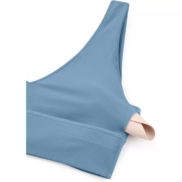 CRZ YOGA Butterluxe Womens VNeck Longline Sports Bra  U Back Wireless Yoga Bra Low Impact Padded Crop TopUniverse Blue