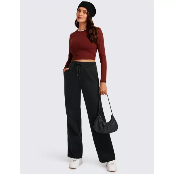 CRZ YOGA Cotton Fleece Lined Sweatpants Women 30quot Straight Leg Casual Lounge Sweat Pants for WomenBlack