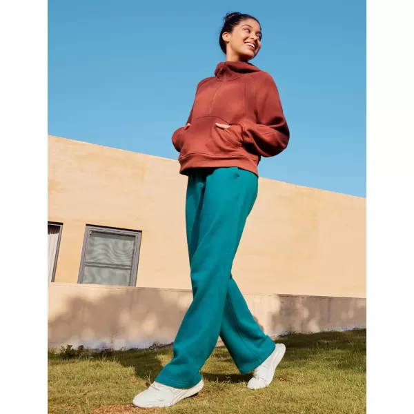 CRZ YOGA Cotton Fleece Lined Sweatpants Women 30quot Straight Leg Casual Lounge Sweat Pants for WomenGreen Jade