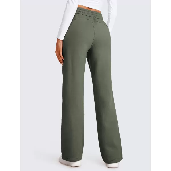 CRZ YOGA Cotton Fleece Lined Sweatpants Women 30quot Straight Leg Casual Lounge Sweat Pants for WomenLight Army Green