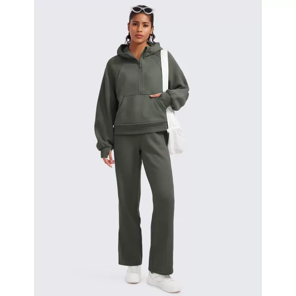 CRZ YOGA Cotton Fleece Lined Sweatpants Women 30quot Straight Leg Casual Lounge Sweat Pants for WomenLight Army Green