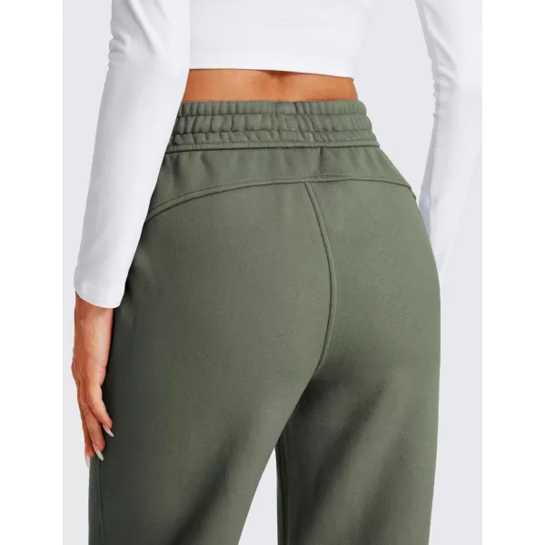 CRZ YOGA Cotton Fleece Lined Sweatpants Women 30quot Straight Leg Casual Lounge Sweat Pants for WomenLight Army Green