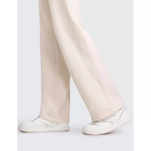 CRZ YOGA Cotton Fleece Lined Sweatpants Women 30quot Straight Leg Casual Lounge Sweat Pants for WomenWhite Apricot