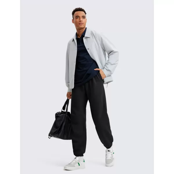 CRZ YOGA Cotton Fleece Sweatpants for Men 32quot Loosed Fit Lounge Casual Elastic Bottom Sweat Pants with Zipper PocketsBlack