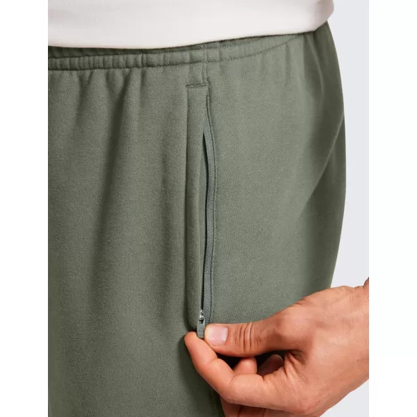 CRZ YOGA Cotton Fleece Sweatpants for Men 32quot Loosed Fit Lounge Casual Elastic Bottom Sweat Pants with Zipper PocketsLight Army Green