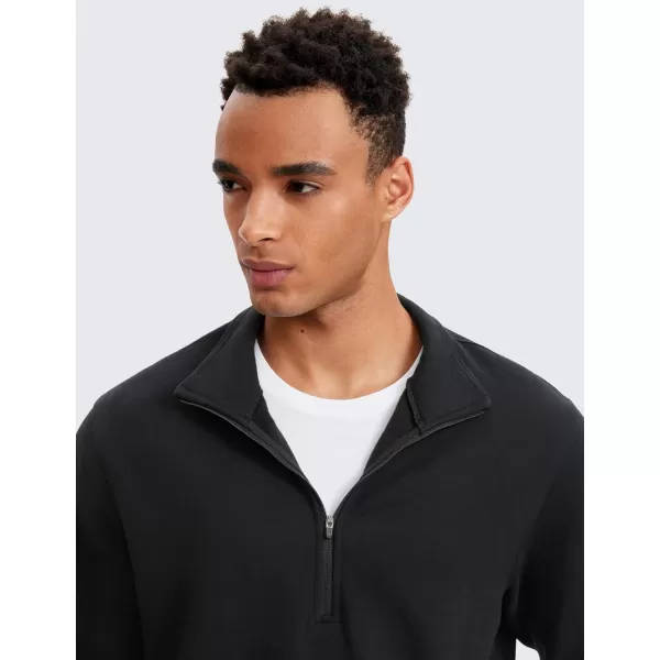 CRZ YOGA Fleece Lined Half Zip Sweatshirts for Men Mock Neck Pullover Sweatshirt Casual Workout Daily SweatersBlack