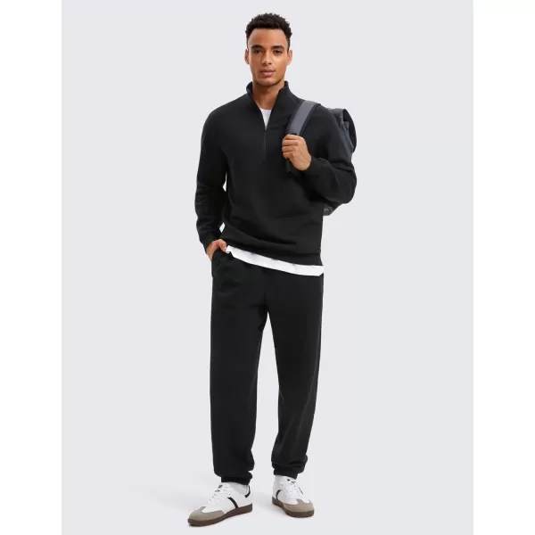 CRZ YOGA Fleece Lined Half Zip Sweatshirts for Men Mock Neck Pullover Sweatshirt Casual Workout Daily SweatersBlack