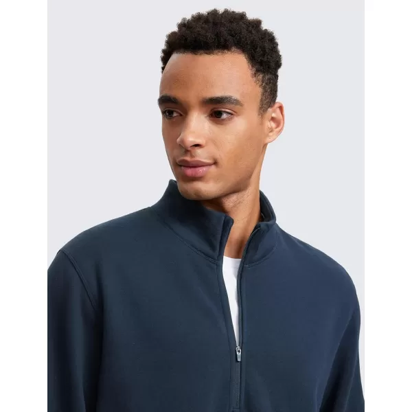 CRZ YOGA Fleece Lined Half Zip Sweatshirts for Men Mock Neck Pullover Sweatshirt Casual Workout Daily SweatersInk Blue