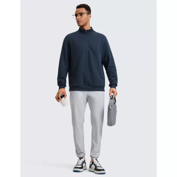 CRZ YOGA Fleece Lined Half Zip Sweatshirts for Men Mock Neck Pullover Sweatshirt Casual Workout Daily SweatersInk Blue