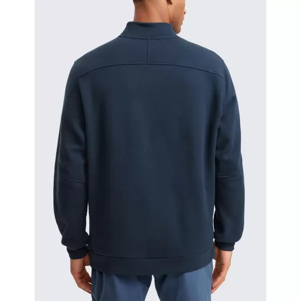 CRZ YOGA Fleece Lined Half Zip Sweatshirts for Men Mock Neck Pullover Sweatshirt Casual Workout Daily SweatersInk Blue