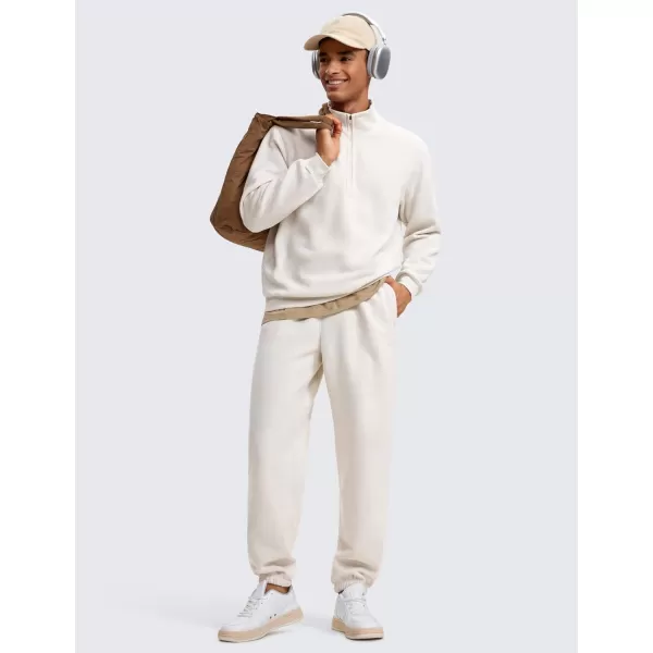 CRZ YOGA Fleece Lined Half Zip Sweatshirts for Men Mock Neck Pullover Sweatshirt Casual Workout Daily SweatersMilky White Bone