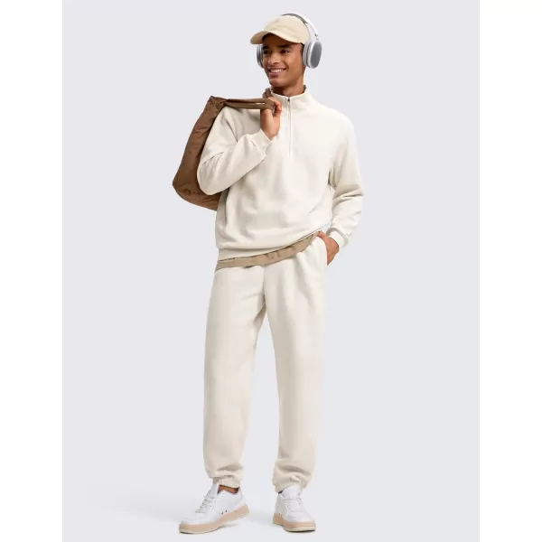 CRZ YOGA Fleece Lined Half Zip Sweatshirts for Men Mock Neck Pullover Sweatshirt Casual Workout Daily SweatersWhite Apricot