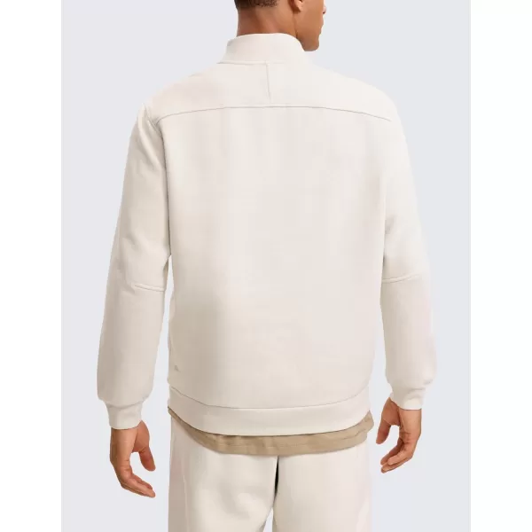 CRZ YOGA Fleece Lined Half Zip Sweatshirts for Men Mock Neck Pullover Sweatshirt Casual Workout Daily SweatersWhite Apricot