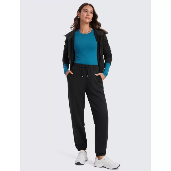 CRZ YOGA Fleece Sweatpants Women Cotton Joggers High Waisted Lounge Casual Travel Elastic Bottom Pants with PocketsBlack
