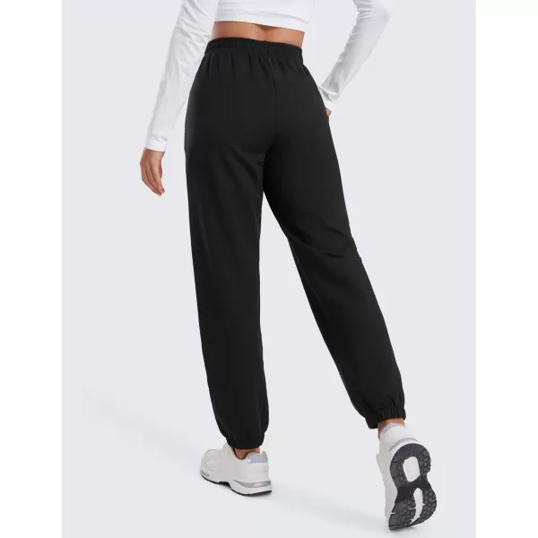 CRZ YOGA Fleece Sweatpants Women Cotton Joggers High Waisted Lounge Casual Travel Elastic Bottom Pants with PocketsBlack
