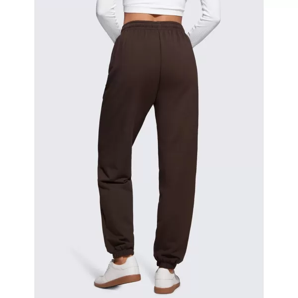 CRZ YOGA Fleece Sweatpants Women Cotton Joggers High Waisted Lounge Casual Travel Elastic Bottom Pants with PocketsHot Fudge Brown