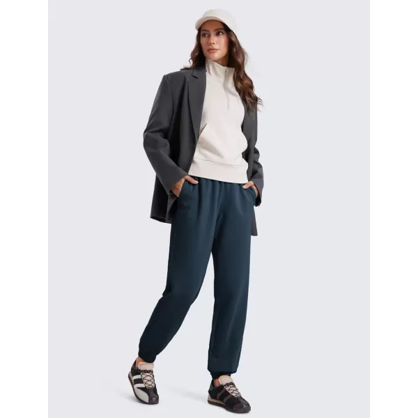 CRZ YOGA Fleece Sweatpants Women Cotton Joggers High Waisted Lounge Casual Travel Elastic Bottom Pants with PocketsInk Blue