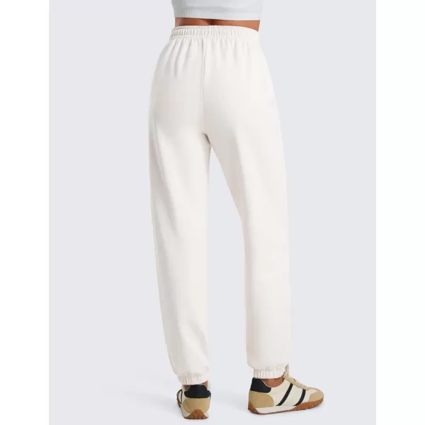 CRZ YOGA Fleece Sweatpants Women Cotton Joggers High Waisted Lounge Casual Travel Elastic Bottom Pants with PocketsMilky White Bone